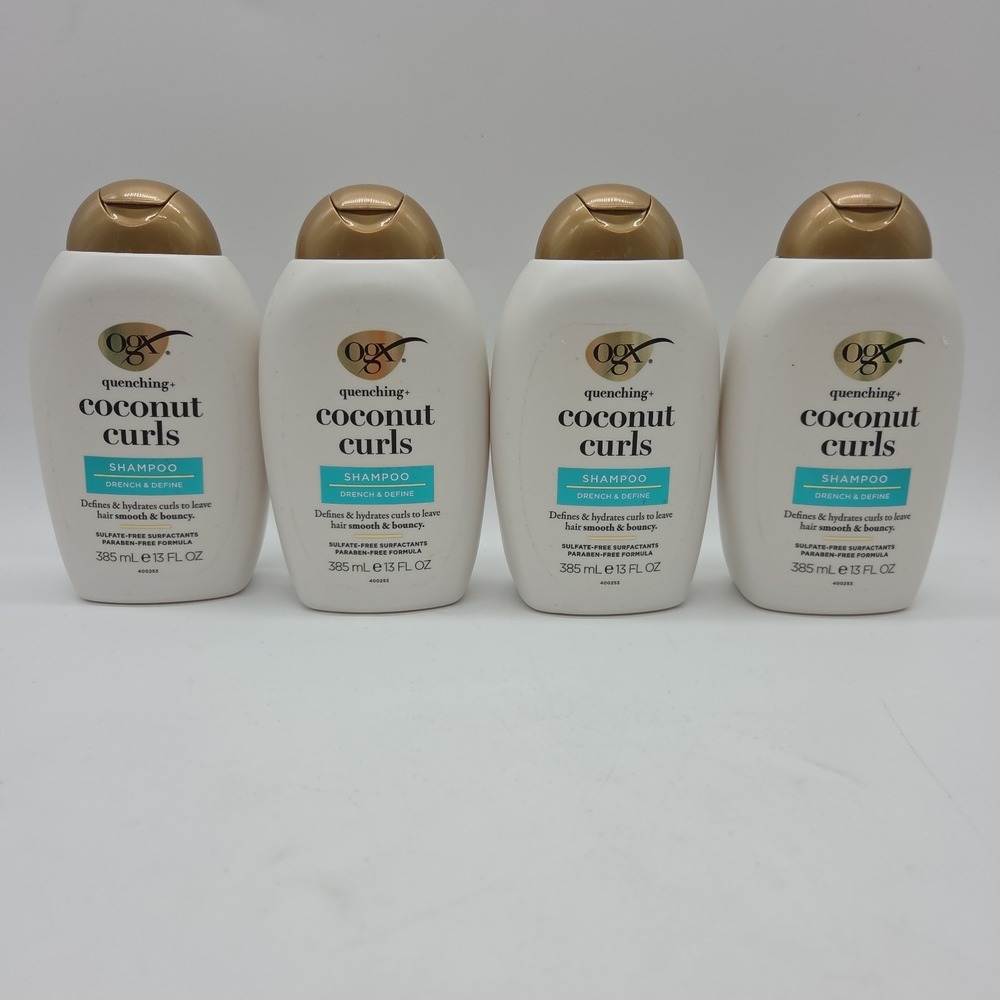 NEW Lot Of 4 OGX Quenching + Coconut Curls Shampoo Sulfate- Free Hydrates 13oz